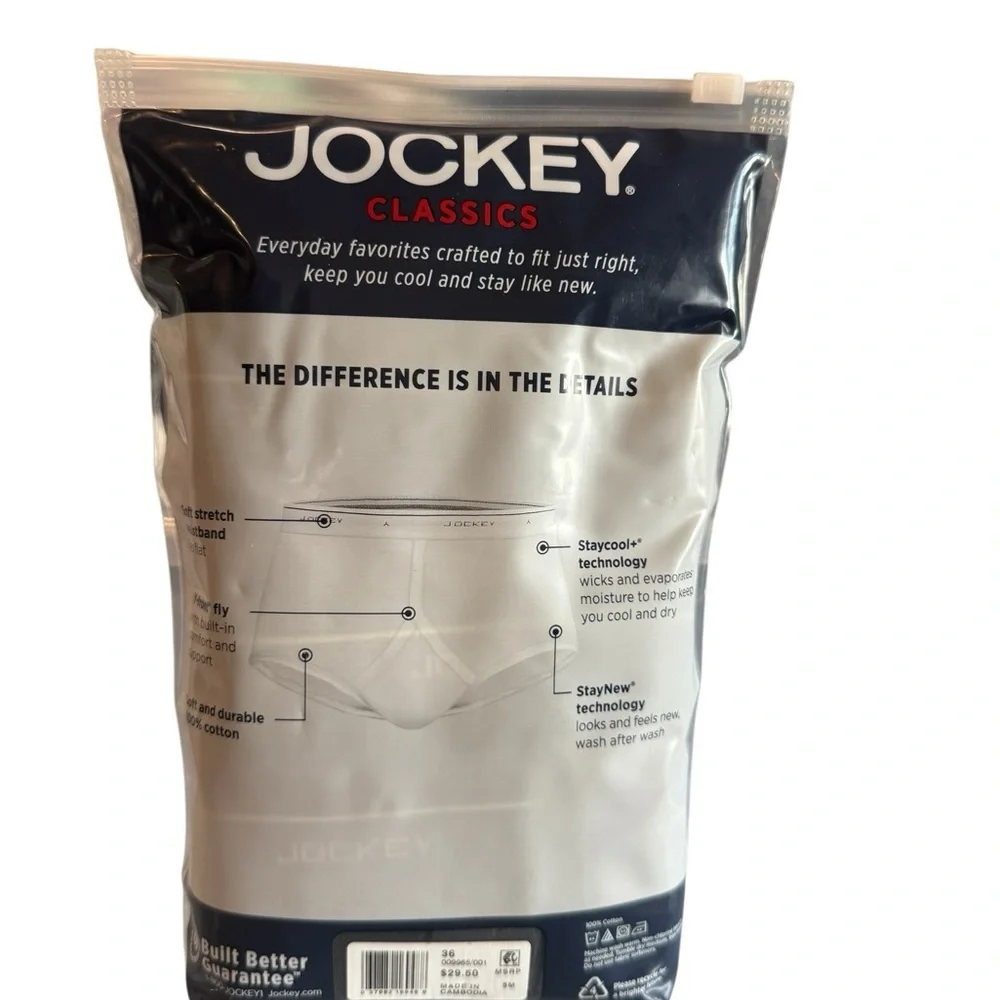 Jockey Black Cotton Full Rise Briefs Underwear Set Waist 36